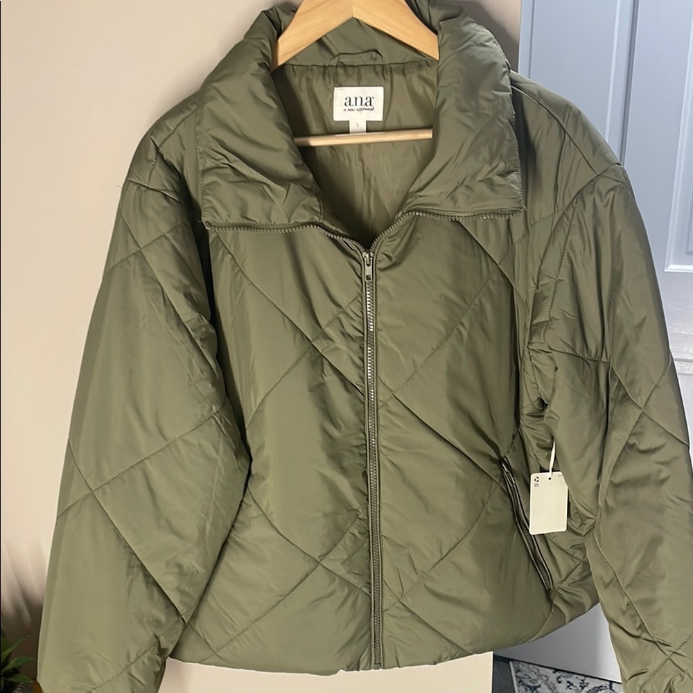 ANA green zip up puffer jacket